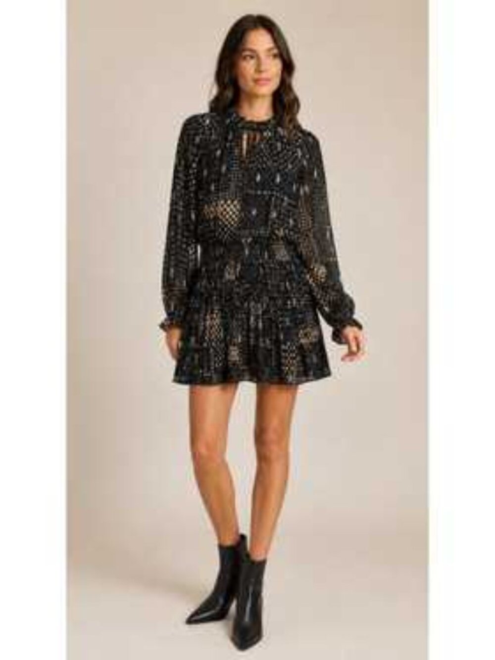 Current Air Aurelie Pleated Mini Dress Black Celestial Star Print M